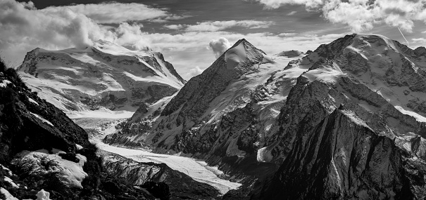 Corbassiere Glacier in the background of Switzerland Valle de Bagnes region. Altitude 23700 meters above sea level