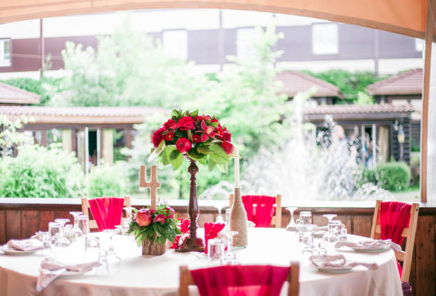 istock wedding table set for fine dining or another catered event in red colors 861049990