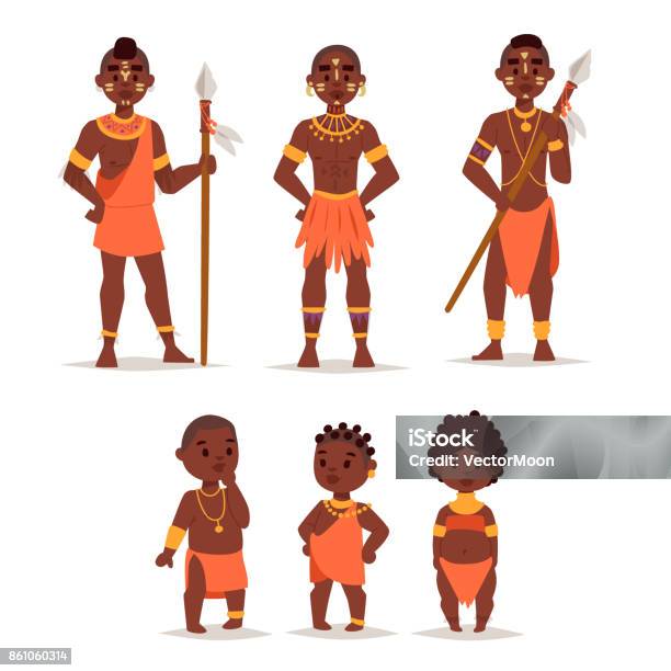 Maasai African People In Traditional Clothing Happy Person Families Vector Illustration Stock Illustration - Download Image Now