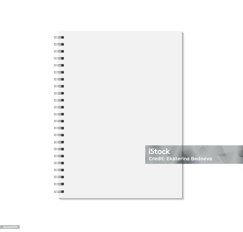 Cuaderno imitan para arriba aisladas sobre fondo blanco. Páginas en blanco, convencional con plantilla de espiral metálico. - arte vectorial de Cuaderno de apuntes libre de derechos