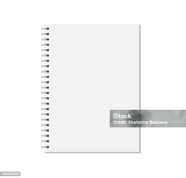 Vetores de Caderno Simulado Isolado No Fundo Branco Páginas Em Branco Caderno Com O Modelo Em Espiral De Metal e mais imagens de Caderno de Anotação