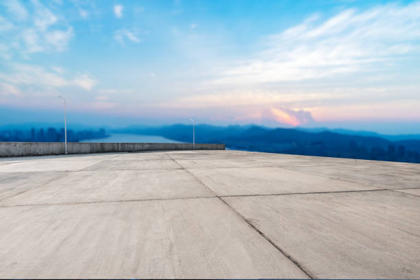 istock empty marble floor with modern city near long river 861071242