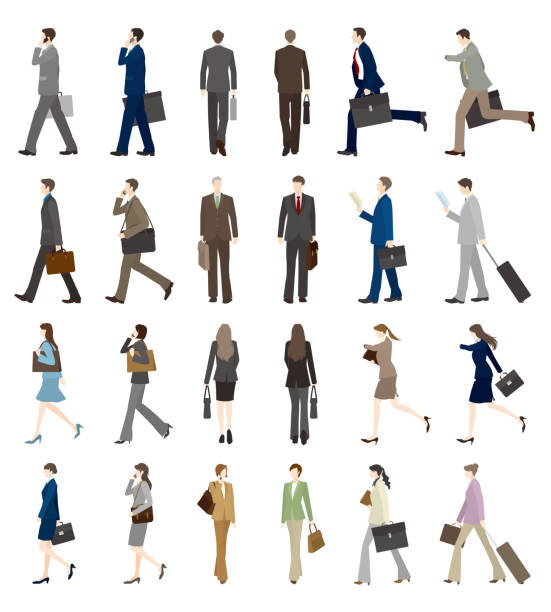 бизнесмен, бизнесвумен, прогулка, - в полный рост иллюстрации stock illustrations