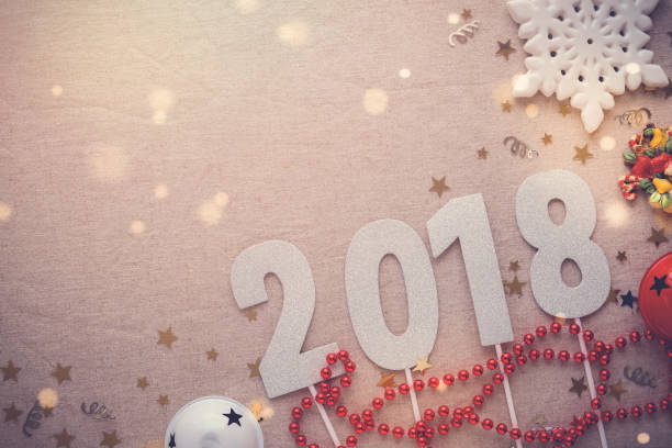 istock 2018 with Christmas ornaments ,Happy New Year copy space background 861080792