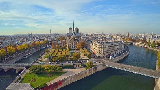 Ile de la Cite and Notre Dame from above, Paris