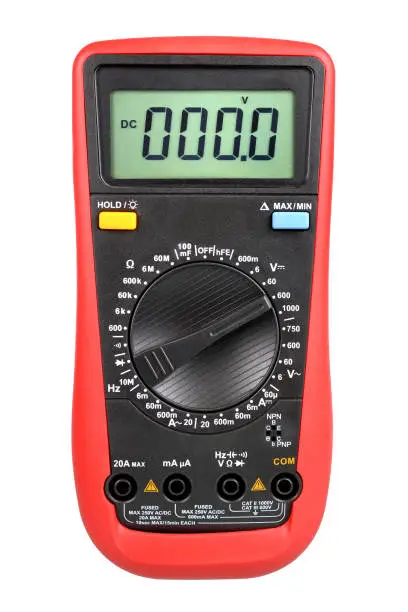 Digital multimeter for different electrician measurement isolated on white background