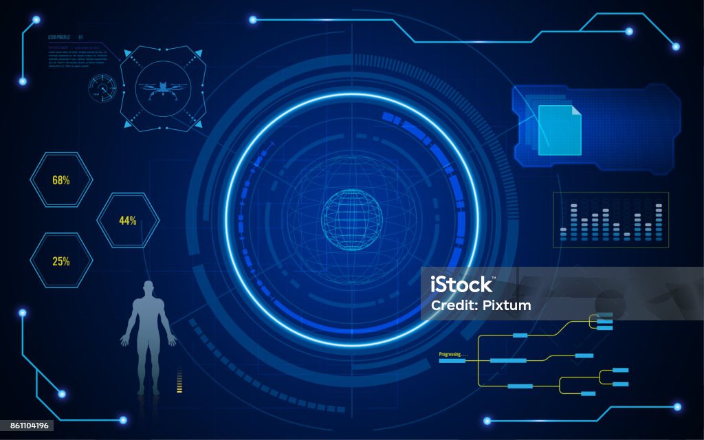 circle digital hud ui screen virtual tech system concept background circle digital hud ui screen virtual tech system concept background EPS 10 Vector Cloud Computing stock vector