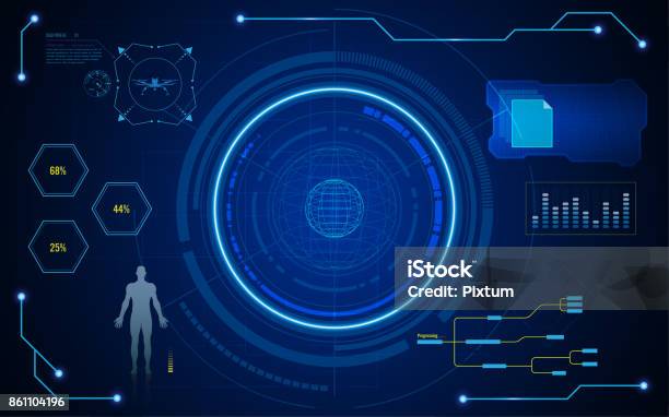 Circle Digital Hud Ui Screen Virtual Tech System Concept Background Stock Illustration - Download Image Now