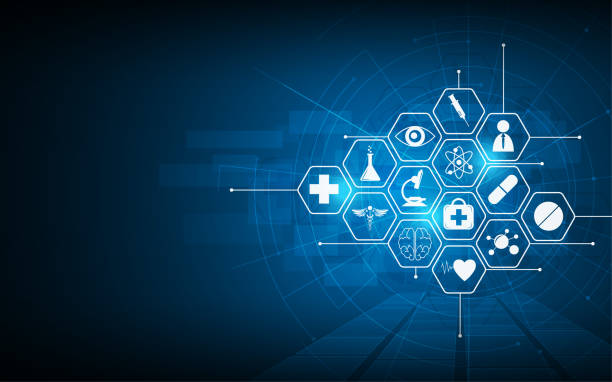pola ikon perawatan kesehatan desain latar belakang konsep inovasi medis - riset subjek ilustrasi stok