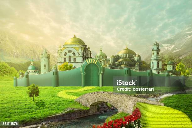 Emerald City Illustration Stock Photo - Download Image Now - Road, Brick, Yellow