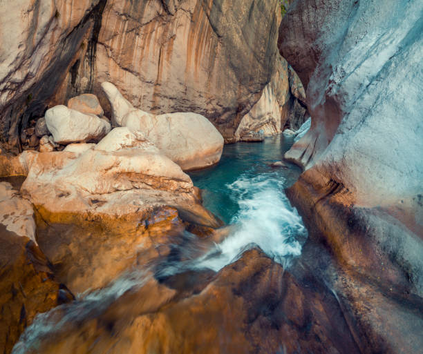 Colorful spring scene inside Goynuk canyon, located in District of Kemer, Antalya Province. Beautiful morning scenery in Turkey, Asia. Artistic style post processed photo.