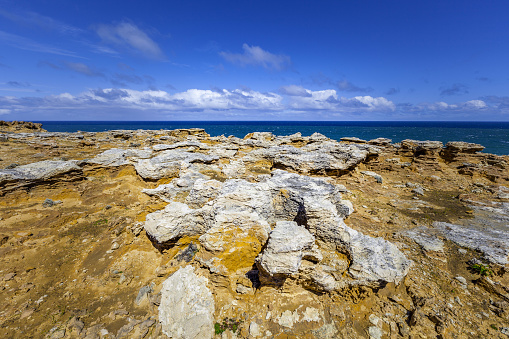 Unusual rock formations at ocean coastline in Australia