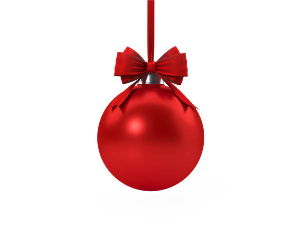 palline di natale rosse legate con nastro di velluto rosso su sfondo bianco - ball christmas foto e immagini stock