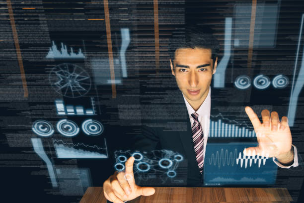 istock businessman controlling futuristic hologram interface. 861122684
