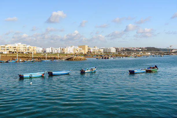 Rabat: Fishing blue wooden boats on Bou Regreg river