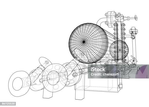 Wireframe Industrial Equipment Stock Illustration - Download Image Now - Pipeline, Sketch, Storage Tank