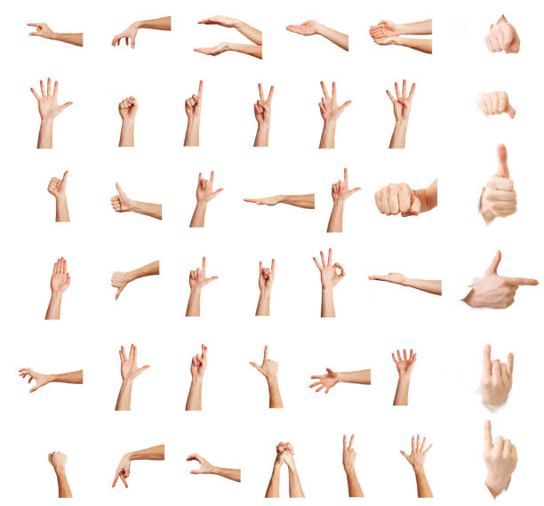 istock Hands up,Multiple male caucasian hand gestures isolated over the white background, set of multiple images 861125838