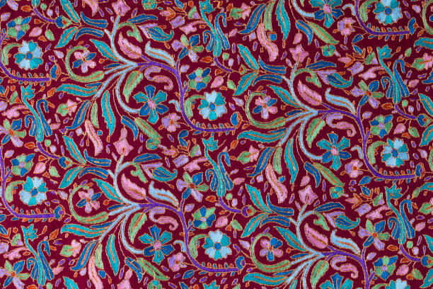 Traditional paisley pattern cashmere pashmina sample Detail handmade pashmina shawl with delicate embroidery. Close up turkish pashmina stock pictures, royalty-free photos & images