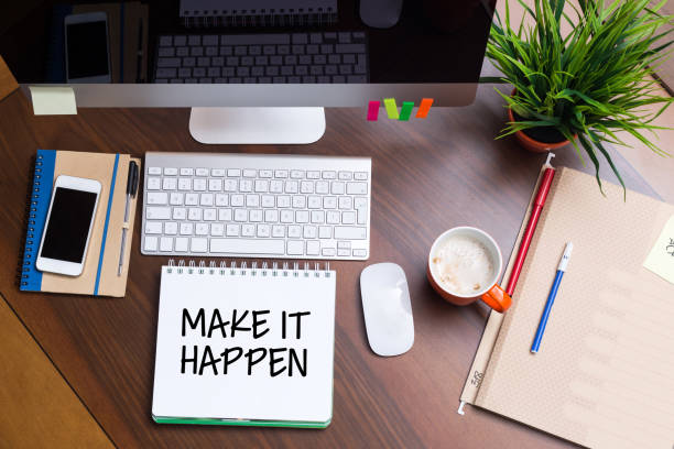 istock Business Workplace with MAKE IT HAPPEN Concept 861136450