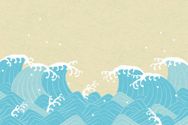 Blue wave Japanese style Blue wave Japanese style nihonga stock illustrations