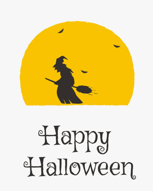 istock Happy Halloween Card Design, Witch Flying on Broomstick Cartoon Vector 861138554