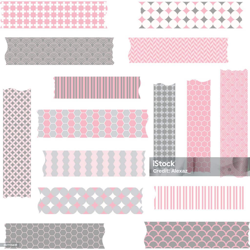 Washi Tape Scrapbook Patternspink And Greyvector Elementsvector  Illustration Stock Illustration - Download Image Now - iStock