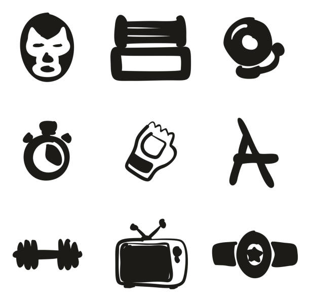 자유형 레슬링 아이콘 작성 - weights boxing glove stopwatch symbol stock illustrations