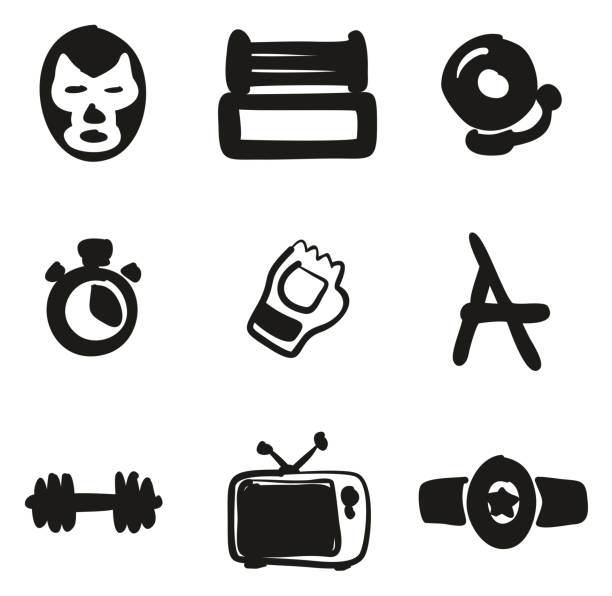 Wrestling Icons Freehand Fill This image is a vector illustration and can be scaled to any size without loss of resolution. wrestlers uniform stock illustrations