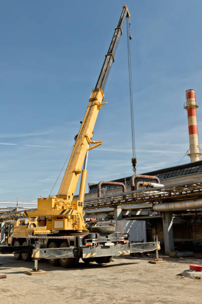 istock Works on installation of pipelines with auto crane heavy-duty 861160948