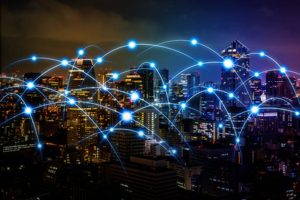 istock Smart city and telecommunication network concept. abstract mixed media. 861165376