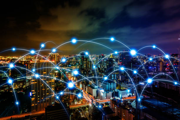 istock Smart city and telecommunication network concept. abstract mixed media. 861165436