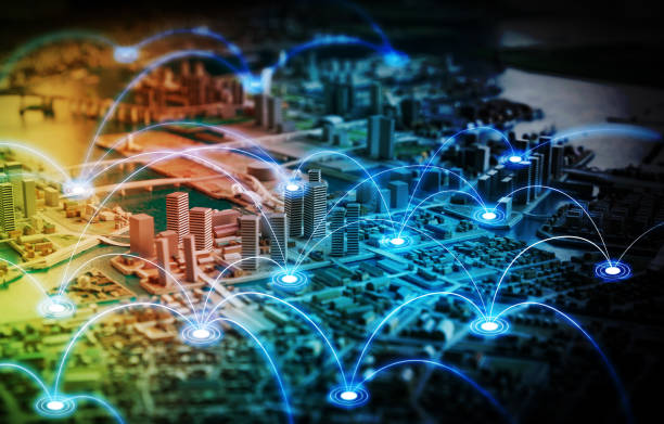 istock Smart city and telecommunication network concept. abstract mixed media. 861165678