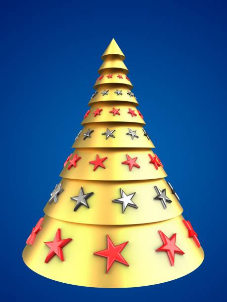 istock 3d golden Christmas tree over blue 861165840