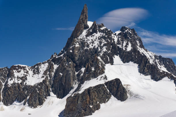 View of the summit of Dente del Gigante in the Mont Blanc massif. View of the summit of Dente del Gigante in the Mont Blanc massif. dent du geant stock pictures, royalty-free photos & images