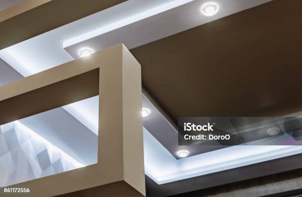 Suspended Ceiling And Drywall Construction In The Decoration Stock Photo - Download Image Now