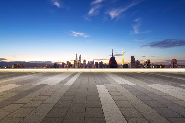 istock empty marble floor with cityscape of modern city 861176512