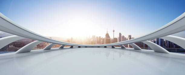 istock empty marble floor with cityscape of modern city 861177116