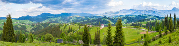 sonnige sommer-panorama - carpathian mountain range stock-fotos und bilder