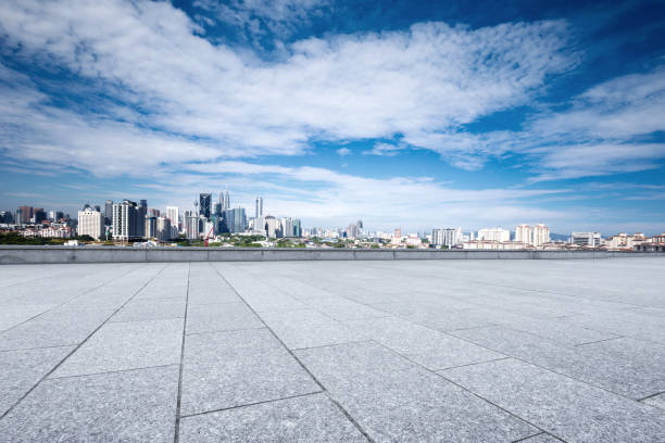 istock empty marble floor with cityscape of modern city 861189106