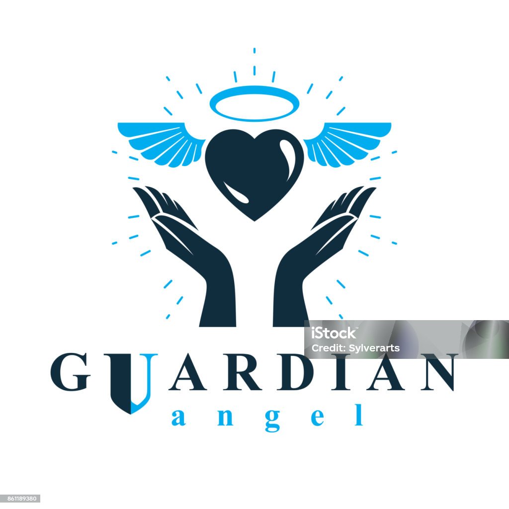 Loving heart in human hands, giving aid metaphor. Holy spirit graphic vector icon best for use in charity organizations. Animal Wing stock vector