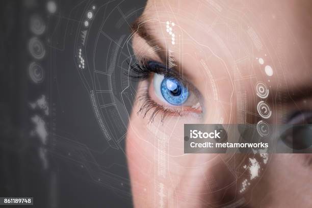 Iris Recognition Concept Smart Contact Lens Mixed Media Stock Photo - Download Image Now