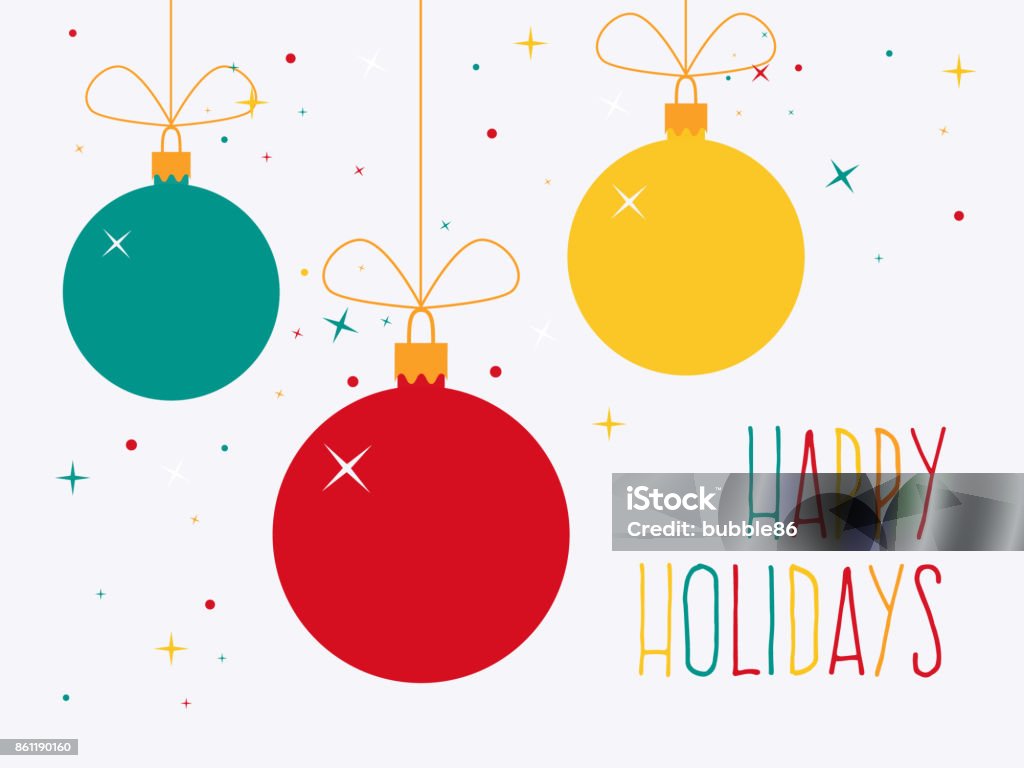 Happy Holidays Colorful Christmas baubles with text. Flat design style. Christmas Ornament stock vector