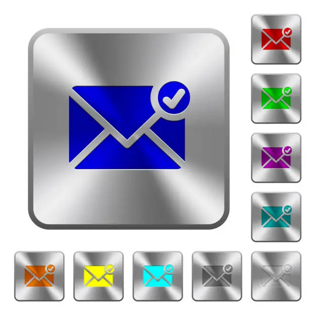 Vector illustration of Mail sent rounded square steel buttons
