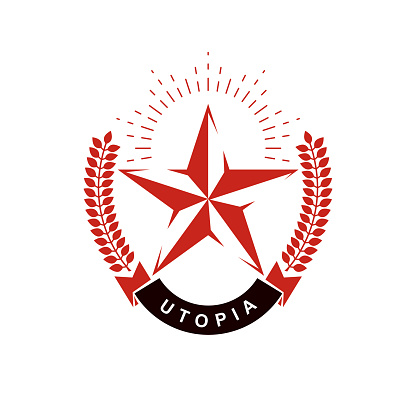 Vector star symbol composed using laurel wreath. Totalitarianism as the evil power, ideological propaganda.