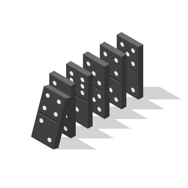 Concept of Domino effect Falling dominoes. Concept of Domino effect. Vector illustration of isometric projection isolated on white background standing on one leg not exercising stock illustrations