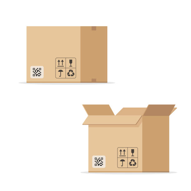 открытая и закрытая картонная коробка - cardboard box box open carton stock illustrations