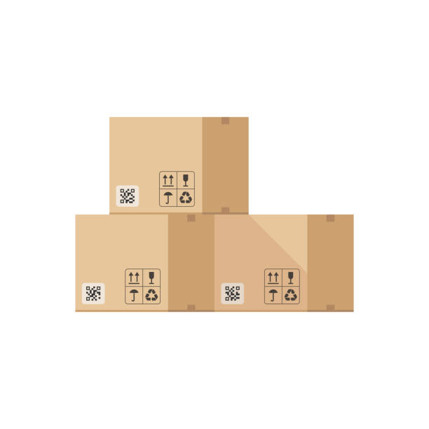 illustrations, cliparts, dessins animés et icônes de pile de boîtes en carton - fret cargo blanc maquette