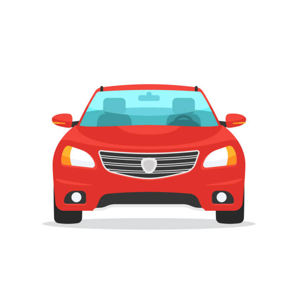 Red car front view vector art illustration
