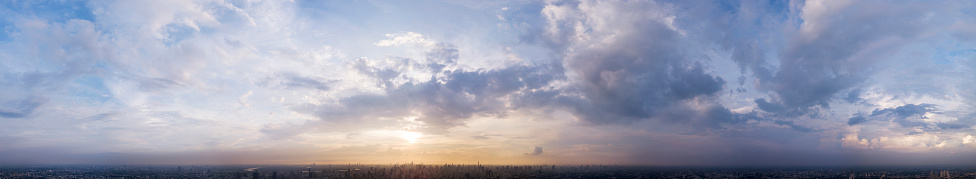 Aerial cityscape panorama shoot of Bangkok city downtown at sunset. Image is not seamless