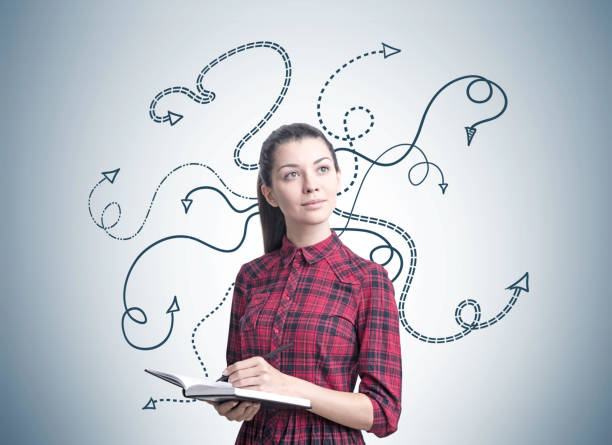 istock Young woman with a planner, arrows 861202988